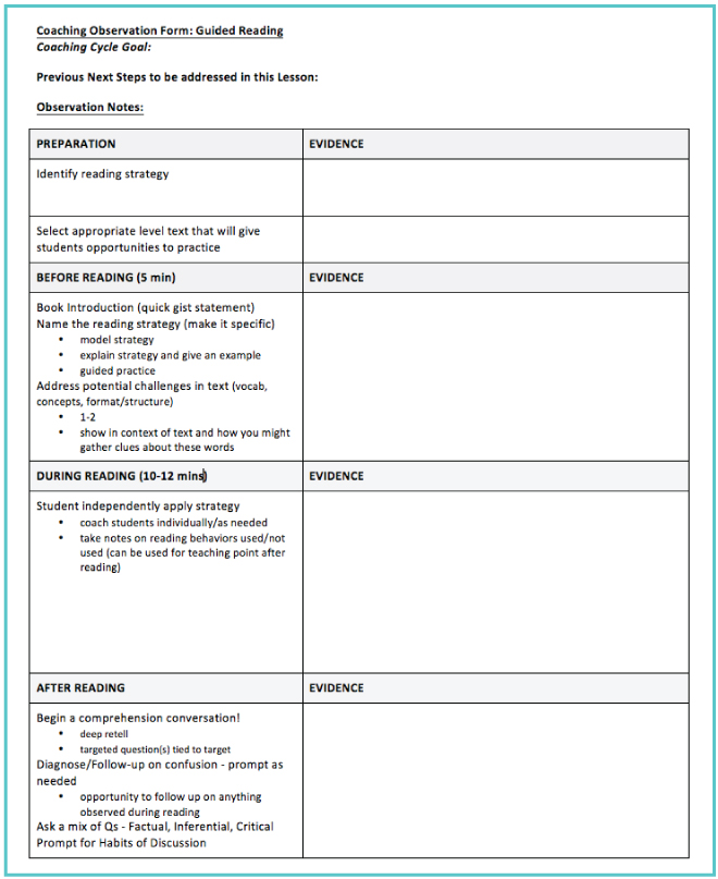 A Guided Reading Observation Template Ms Houser